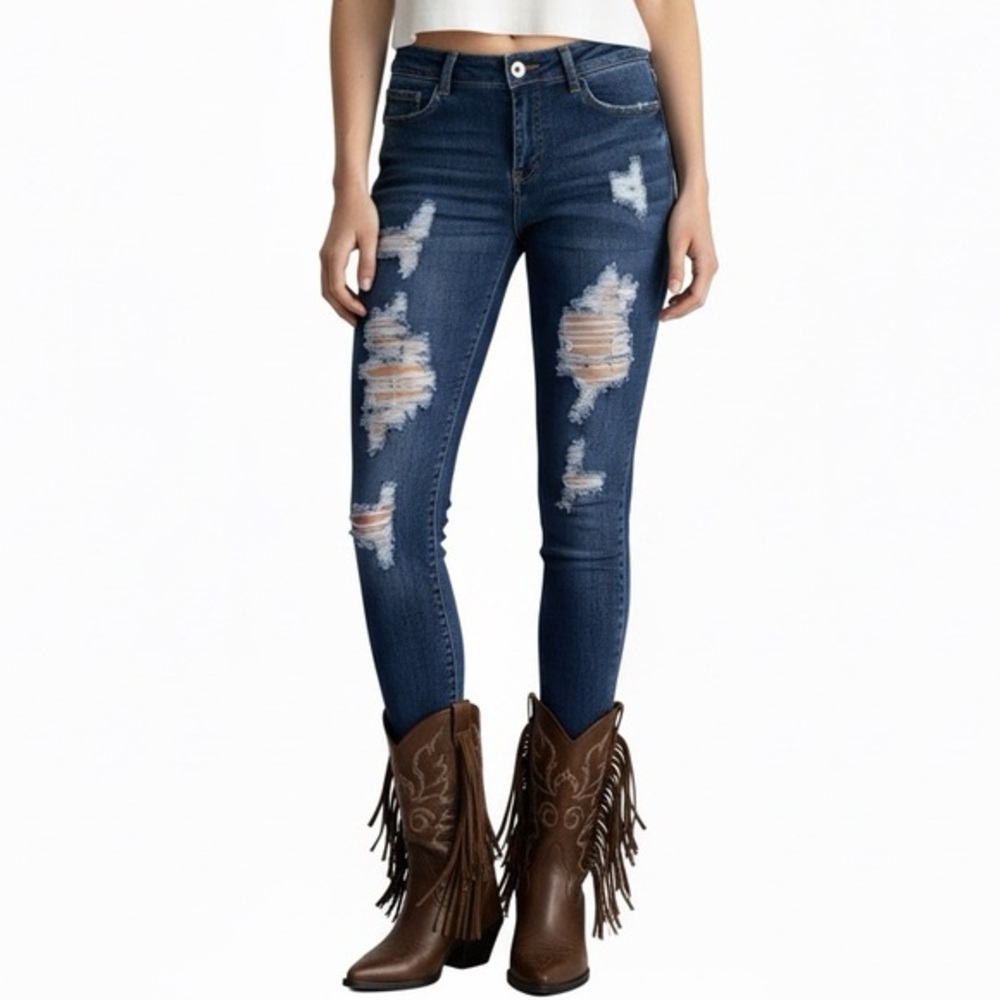 Lucky & Blessed Mid Rise Distressed Skinny Jeans Women’s Size 14